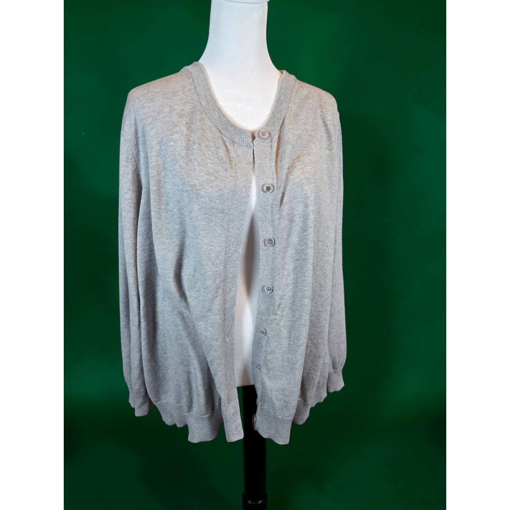 Woman Within Gray Cotton Button Up Cardigan Sweater Plus Size 2X 26/28 56-1120-7